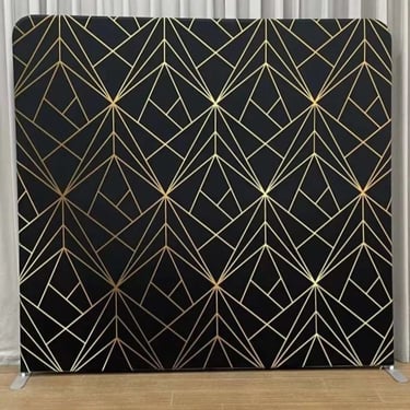 Black Geometric Photo Backdrop available as an epic photo wall in Redlands, Queensland - party hire by SweetAz Co.
