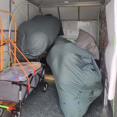 Circle Backdrop in transit for setup at a 21st Birthday in Springwood, Logan - party hire by SweetAz Co.