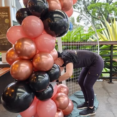 Circle Backdrop constructed for a Forty Celebration in Redlandbay, Redlands - party hire by SweetAz Co.