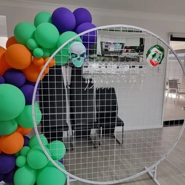 Circle Backdrop setup for a Halloween Party in Thornlands, Redlands - party hire by SweetAz Co.