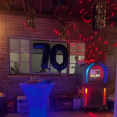 Cocktail Table having experiences together at a 70th Birthday in Cornubia, Logan - party hire by SweetAz Co.