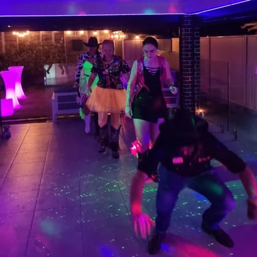 Cocktail Table for gathering with friends at a New Years party in Redlandbay, Redlands - party hire by SweetAz Co.