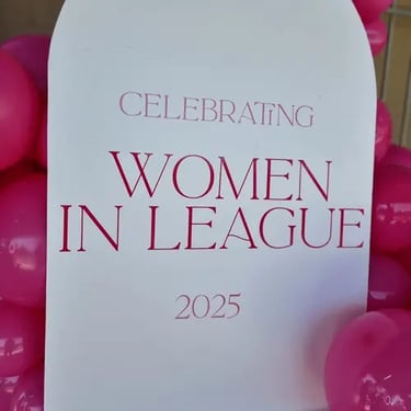 Women in League personalised sign for Oremau Shearers pink round photo booth hire.