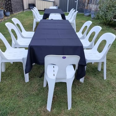 Folding Table with plastic seating at a Anniversary Party in Redlandbay, Redlands - party hire by SweetAz Co.
