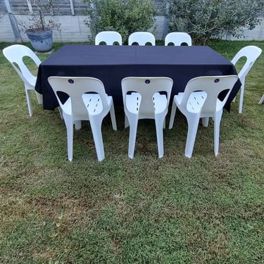 Folding Table surrounded by chairs at a Birthday Party in Wellingtonpoint, Redlands - party hire by SweetAz Co.