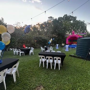 Folding Tables having experiences together at a 70th Birthday in Cornubia, Logan - party hire by SweetAz Co.