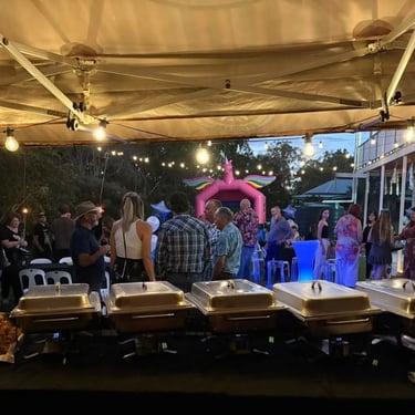 Food Tent having experiences together at a 70th Birthday in Cornubia, Logan - party hire by SweetAz Co.