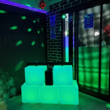 Glow Cube setup for a Halloween Party in Cleveland, Redlands - party hire by SweetAz Co.