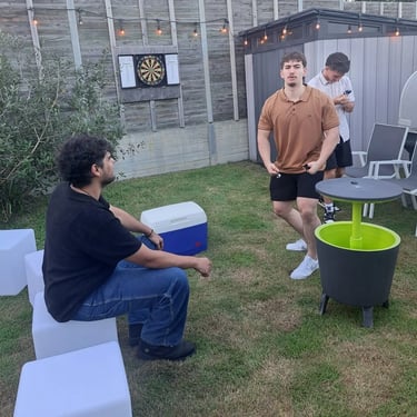 Glow Cubes providing seating to early guests at a 21st Birthday in Redlandbay, Redlands - party hire by SweetAz Co.