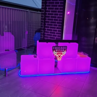 Glow Cubes music station on the dance floor at a New Years party in Redlandbay, Redlands - party hire by SweetAz Co.
