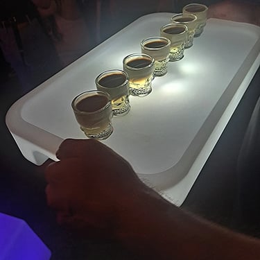 Glow Tray with shots ready for the taking at a 21st Celebration in Redlandbay, Redlands - party hire by SweetAz Co.