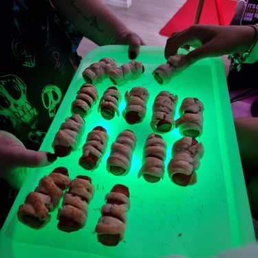 Glow Tray laden with Halloween Treats in Coomera, Gold Coast - party hire by SweetAz Co.