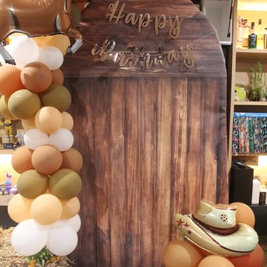 Gold Arch backdrop dressed up country style for a 18th Celebration in Helensvale, Gold Coast - party hire by SweetAz Co.