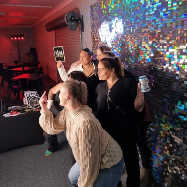 Maleesha and guests in her pimped photo booth for her 40th in the Gold Coast.