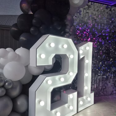 Lightup Number shining bright at a 21st Birthday in Redlandbay, Redlands - party hire by SweetAz Co.