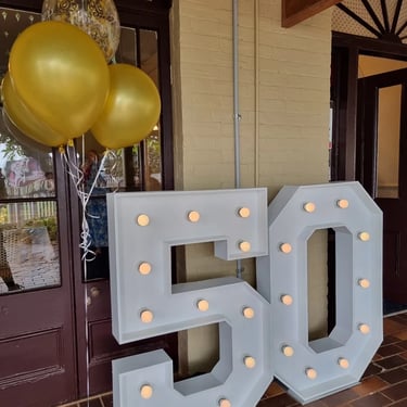 Lightup Number with helium balloons at a Wedding Anniversary in Cleveland, Redlands - party hire by SweetAz Co.