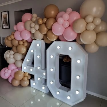 Lightup Numbers setup out of the sun at a 40Th Birthday in Beenleigh, Logan - party hire by SweetAz Co.