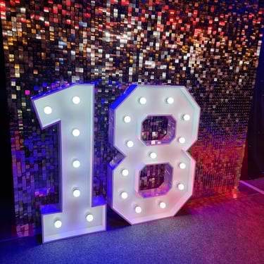 Marquee Number 18 and shimmer wall at an 18th Birthday Party in Loganholme, Logan - party hire by SweetAz Co.
