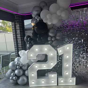 Marquee Number making a statement at a 21st Party in Redlandbay, Redlands - party hire by SweetAz Co.