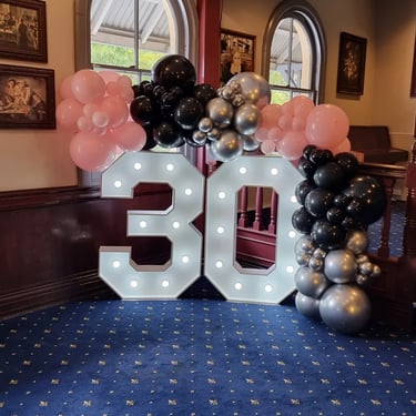 Marquee Number 30 with balloon garland for a 30th Celebration in Caxton, Brisbane - party hire by SweetAz Co.