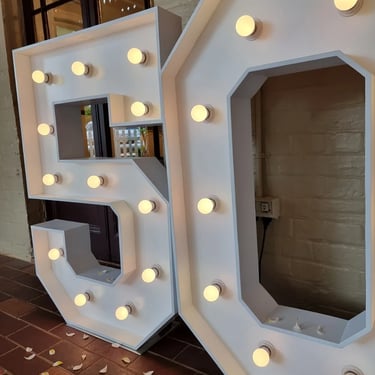 Marquee Number entryway statement for a 50th Wedding Anniversary in Cleveland, Redlands - party hire by SweetAz Co.