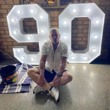 Marquee Number funny guy turned 60 into 90 at a 60th Birthday in Loganholme, Logan - party hire by SweetAz Co.