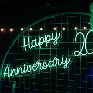 Neon Sign featured at a 20th Anniversary in Redlandbay, Redlands - party hire by SweetAz Co.