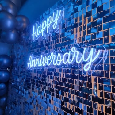 Neon Sign glowing bright at a 30th Anniversary in Loganholme, Logan - party hire by SweetAz Co.