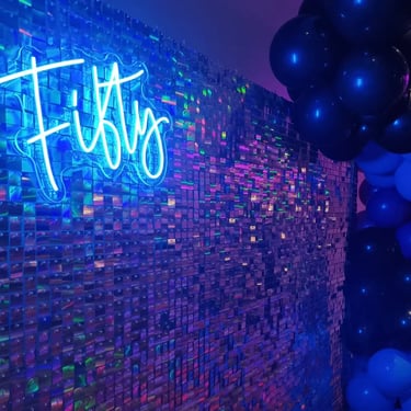 Neon Sign captured during a Fifty Birthday in Alexandrahills, Redlands - party hire by SweetAz Co.