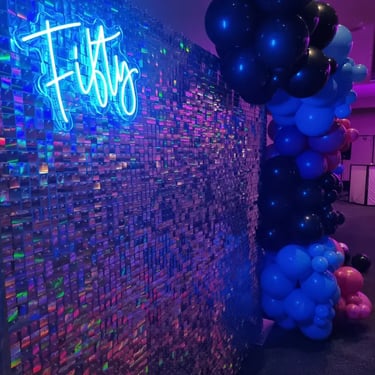 Neon Sign featured at a Fifty Birthday in Cleveland, Redlands - party hire by SweetAz Co.