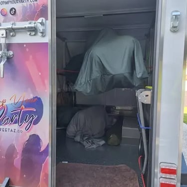 Party specialists taking time out at a Trailer Balloons in Carindale, Brisbane - party hire by SweetAz Co.