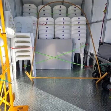 Party specialists ready for a Trailer Delivery in Birkdale, Redlands - party hire by SweetAz Co.