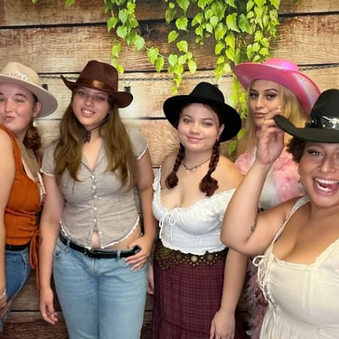 Photo Booth guests with cowby hats at a 21st Celebration in Wynnum, Brisbane - party hire by SweetAz Co.