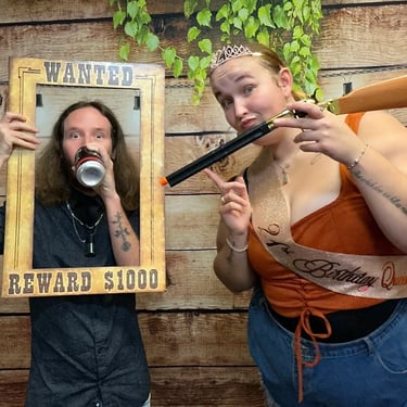 Photo Booth country themed wanted frame prop at a 21st Event in Wynnum, Brisbane - party hire by SweetAz Co.