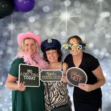 Photo Booth fun with friends during a 60th Birthday Party in Southmclean, Brisbane - party hire by SweetAz Co.