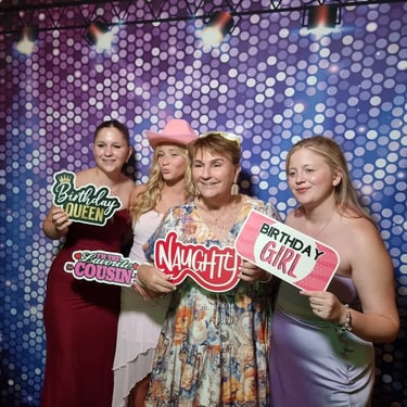 Photo Booth creating laughters amongst guests at a Birthday Event in Cleveland, Redlands - party hire by SweetAz Co.