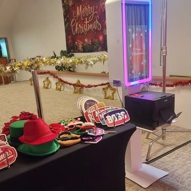 Photo Booth and props ready to go at a Christmas Party in Victoriapoint, Redlands - party hire by SweetAz Co.