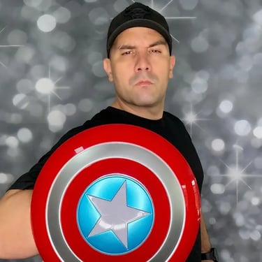 Photo Booth Superhero Props standing strong in Capalaba, Redlands - party hire by SweetAz Co.