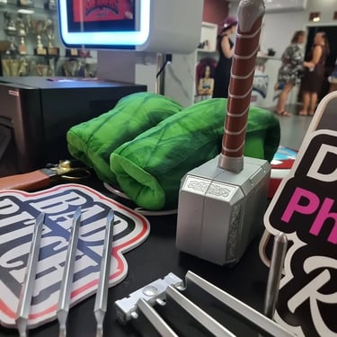 Photo Booth super hero props for a Volunteer Event in Yatala, Goldcoast - party hire by SweetAz Co.