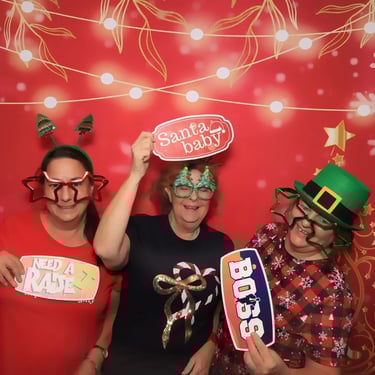Photo Booth antics, hats and props at a Xmas Party in Redlandbay, Redlands - party hire by SweetAz Co.