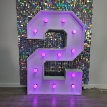 Pink two marquee number in front of an iridescent shimmer wall in Loganholme.