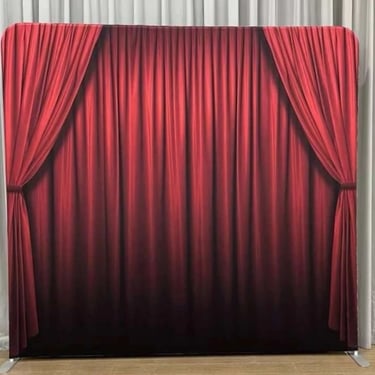 Red Drapes Photo Backdrop available as an epic photo wall in Redlands, Queensland - party hire by SweetAz Co.