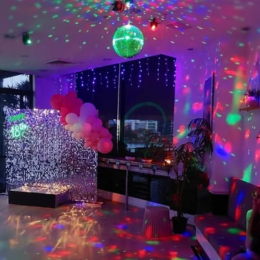 Silver Shimmer Wall displayed at a 18Th Party in Rochedale, Brisbane - party hire by SweetAz Co.