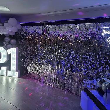 Shimmer Wall twinkling in the breeze at a 21st Party in Redlandbay, Redlands - party hire by SweetAz Co.