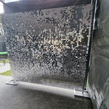 Silver Shimmer Wall adding sparkle to a 30Th Birthday in Kingston, Logan - party hire by SweetAz Co.
