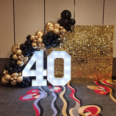Shimmer Wall making a statement at a 40th Party in Alexandrahills, Redlands - party hire by SweetAz Co.