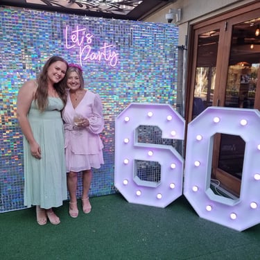 Shimmer Wall glistening at the kick off to a 60th Celebration in Currumbin, Gold Coast - party hire by SweetAz Co.