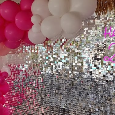 Silver Shimmer Wall in action at Birthday Event in Mountcotton, Redlands - party hire by SweetAz Co.
