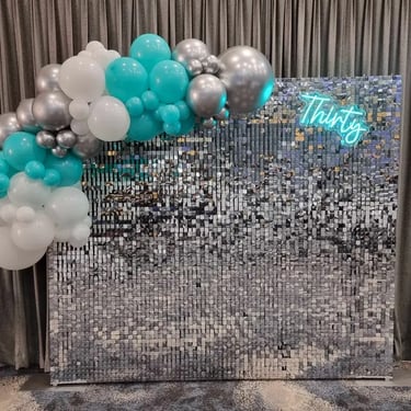 Silver Shimmer Wall setting the vibe for a Birthday Party in Loganholme, Logan - party hire by SweetAz Co.