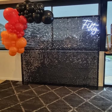Shimmer Wall Black 50Th celebration in Wellingtonpoint, Redlands - party hire by SweetAz Co.